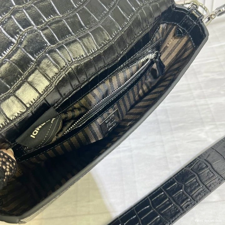 Cheap In Baguette Fendi Medium Black Leather Crocodile Tiffany Bag 0818